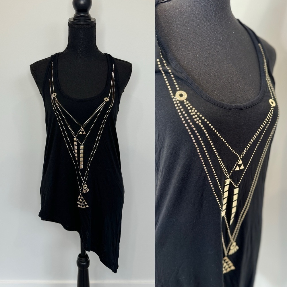 Express Black Razer Back Gold Beaded Sleeveless Top (M)